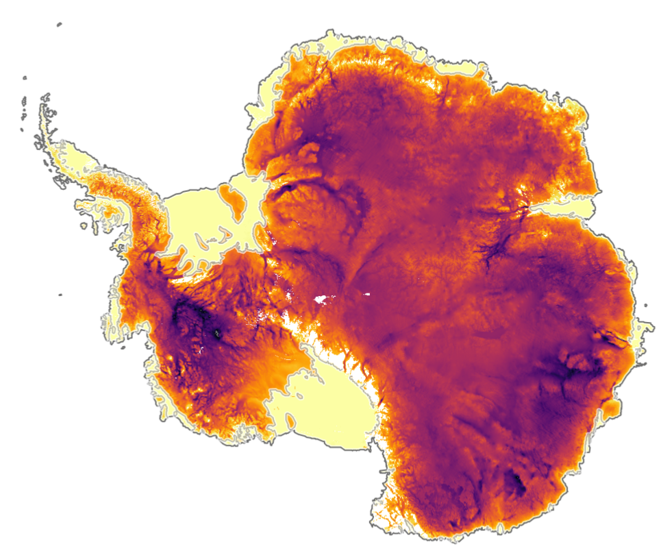 Gridded map of Antarctica showing modelled radar sounder SNR